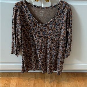 J. Jill Multicolor Floral Three-Quarter Sleeve Top